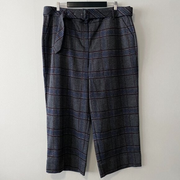 Addition Elle Pants - NWT Addition Elle Grey Blue Burgundy Houndstooth Plaid Wide Leg Pants With Belt